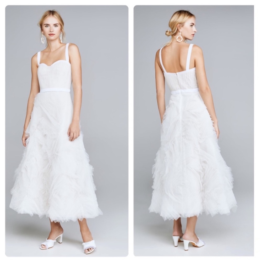Marchesa Notte Textured Tulle Tea Length Gown